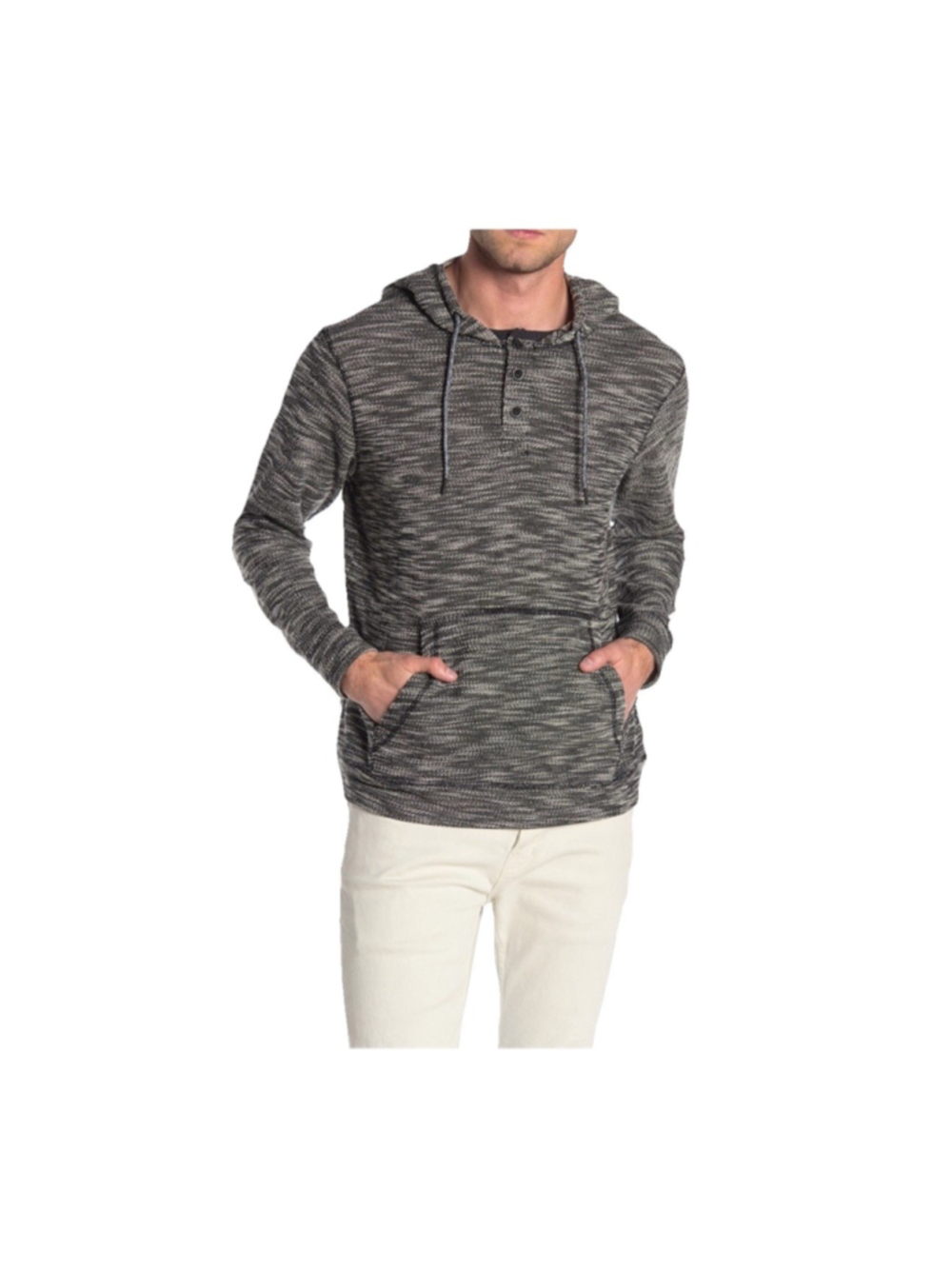 Union Denim Henley Textured Hoodie Charcoal XXL- 0500